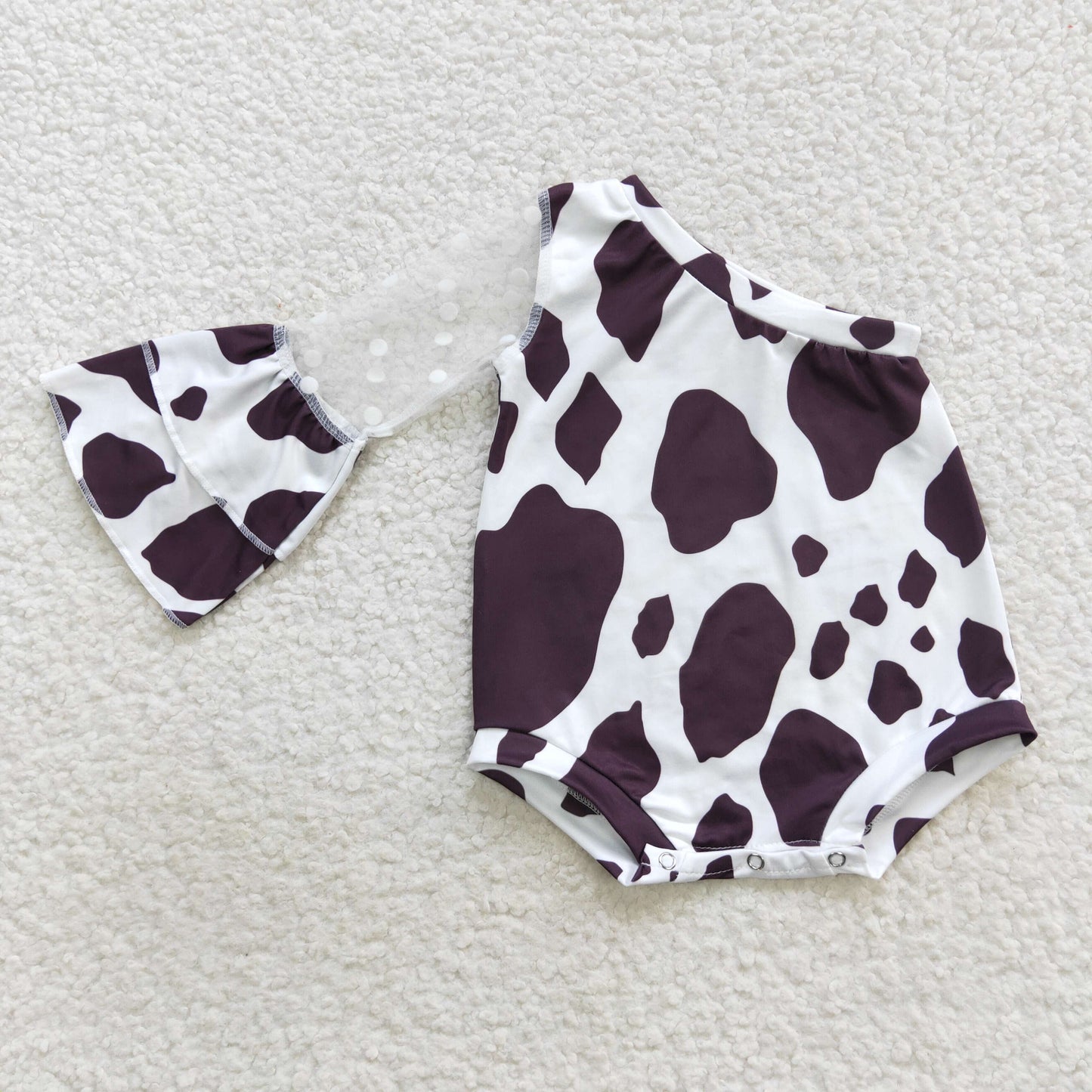 LR0601 Cow print white lace one-sleeve girls romper