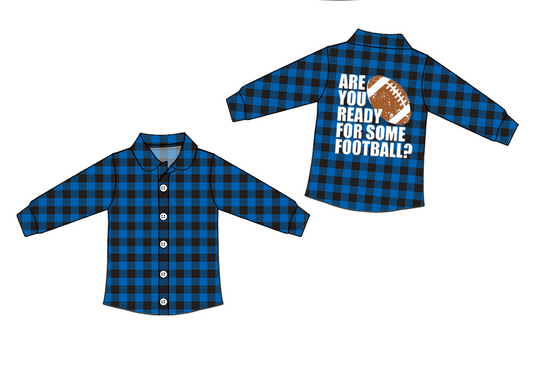 preorder BT0358 Football blue plaid long sleeve boys shirt