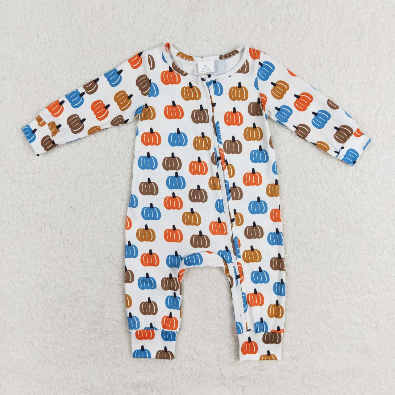 LR1218 colorful Autumn pumpkin long sleeve boys zipper romper
