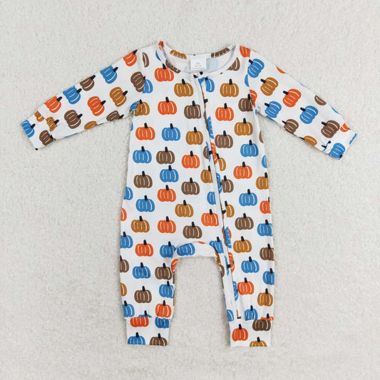 LR1218 colorful Autumn pumpkin long sleeve boys zipper romper