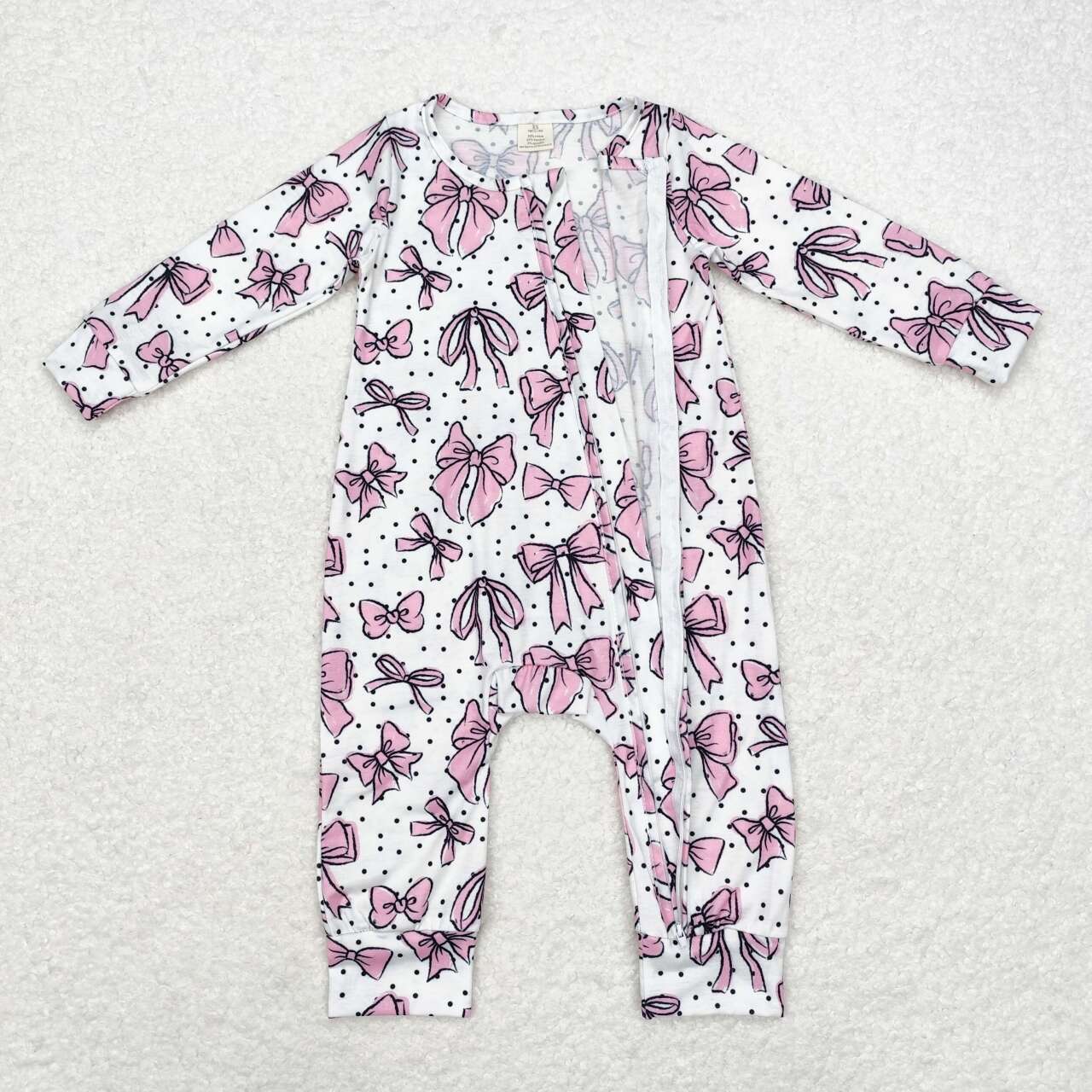 bambooLR1512 purple bows long sleeve zipper girls romper