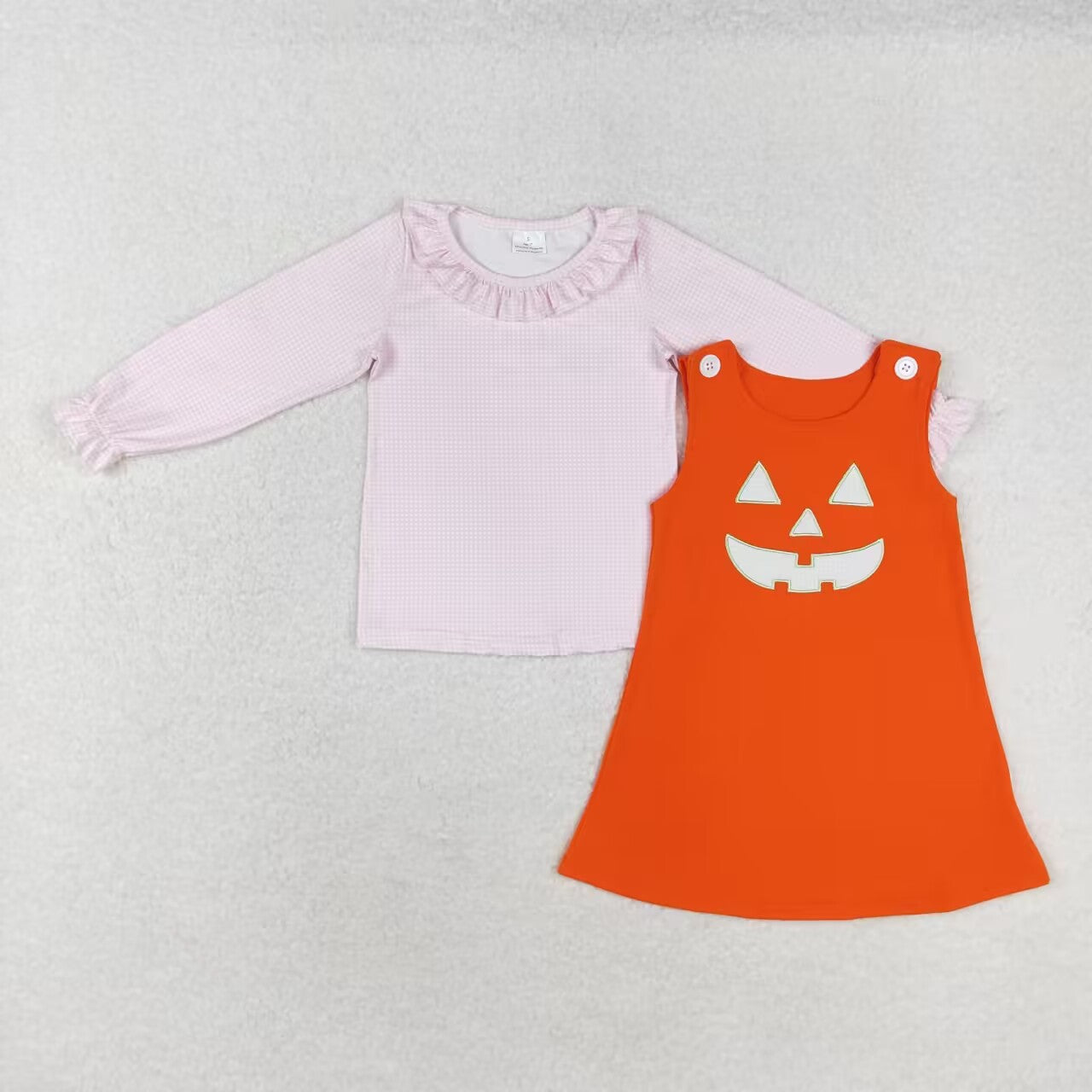 GLD0808 embroidery Halloween pink long sleeve smile pumpkin orange sleeveless girls 2pcs dress