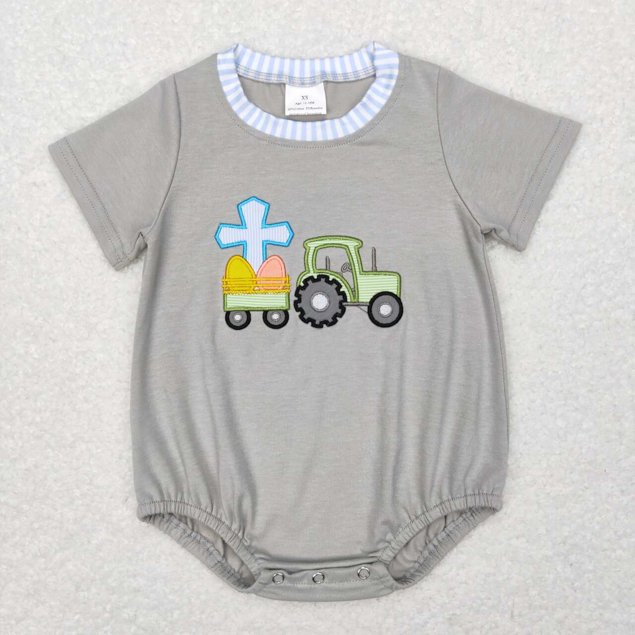 SR0490 Easter egg truck grey short sleeve boys romper