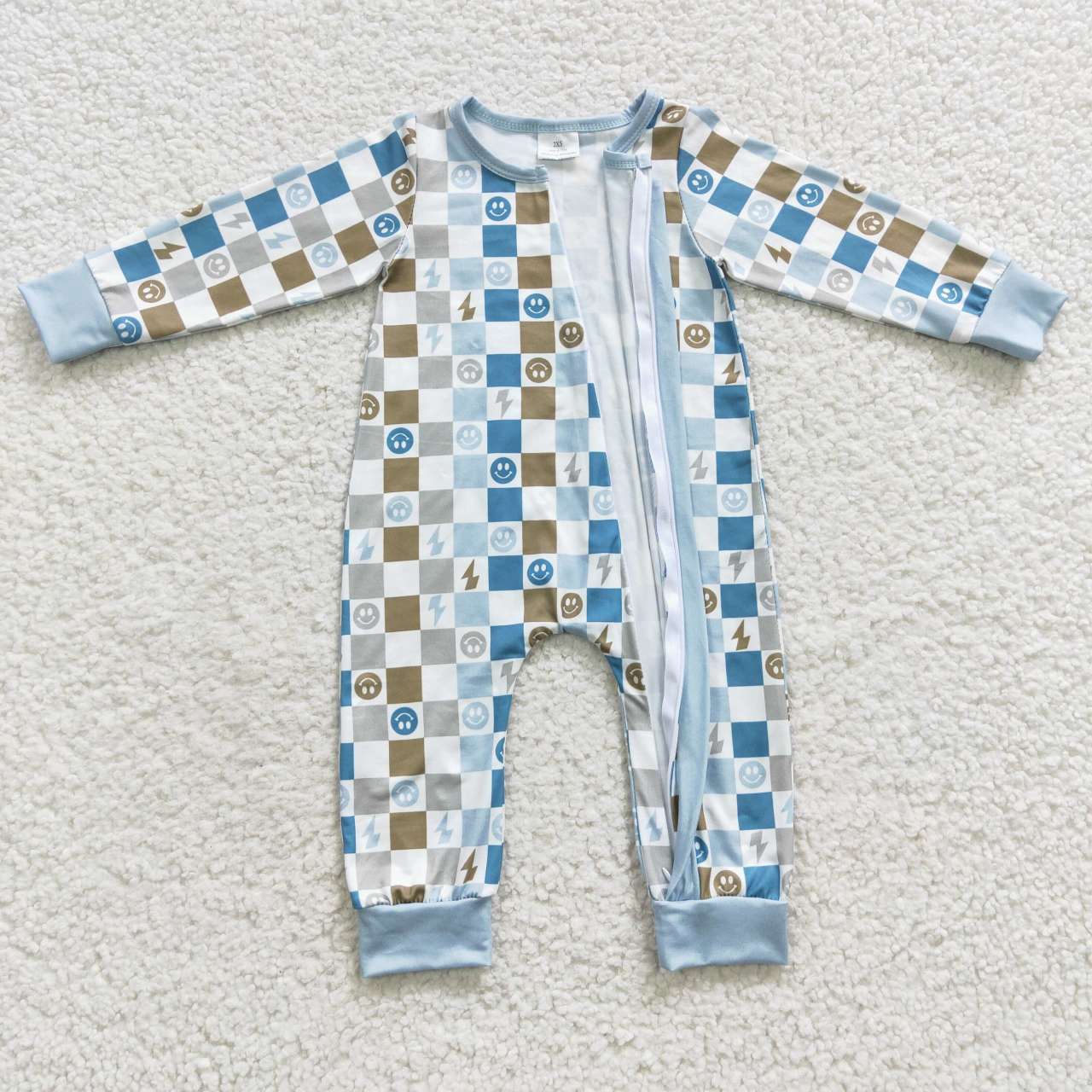 LR0313 Smile Blue Cell Long Sleeves kids Romper