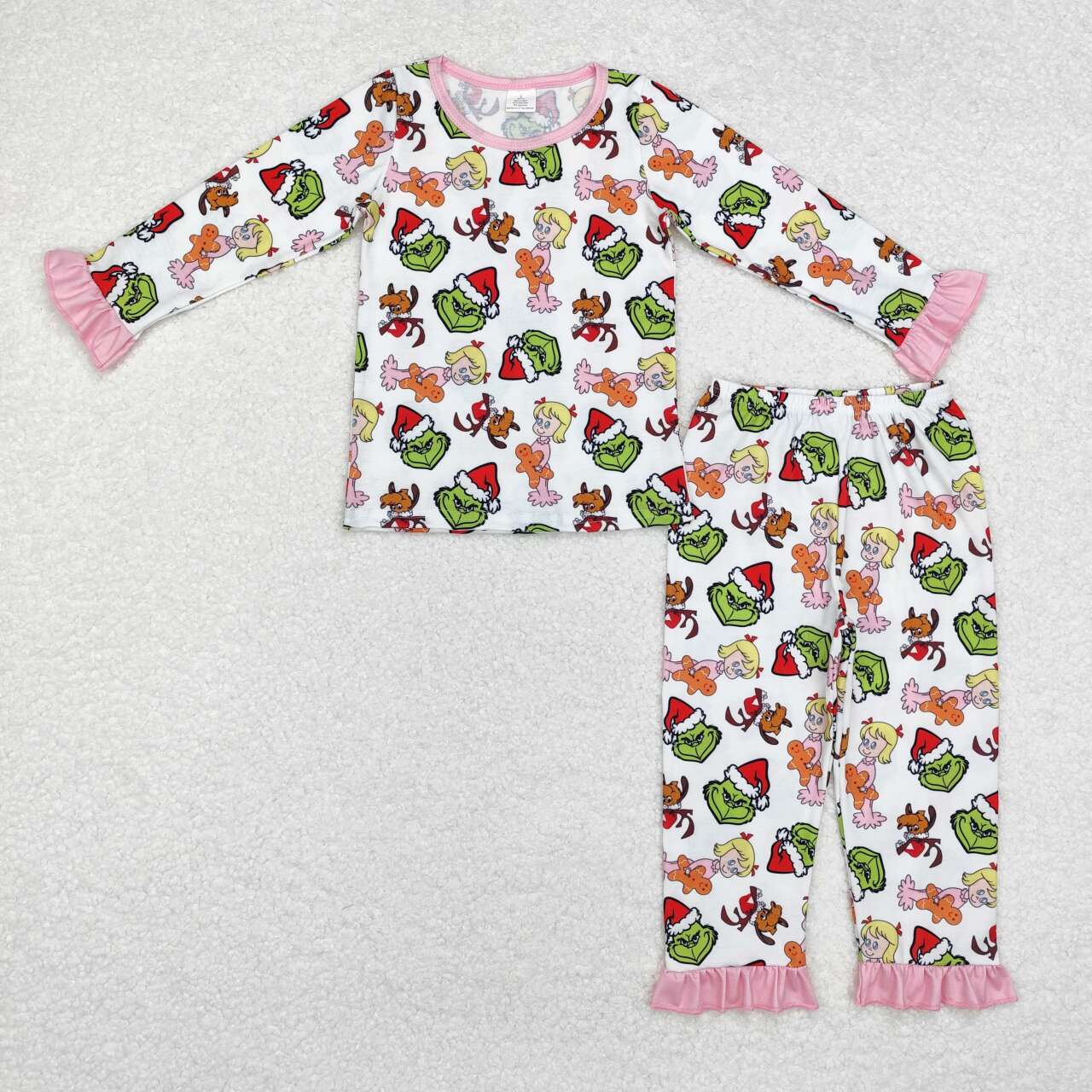 bamboo GLP1477 Christmas green face girl pink long sleeve pants girls pajamas