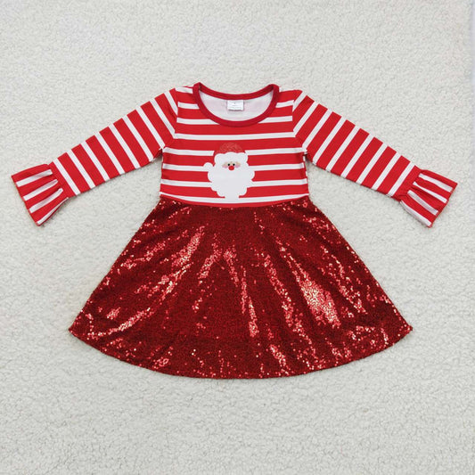 GLD0371 Christmas Santa Claus red striped long sleeve girls dress