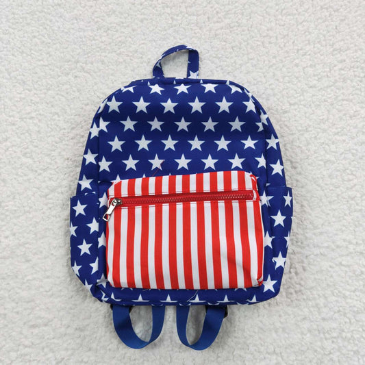 BA0053 4th of July Blue Star Red Striped Kids School Bag