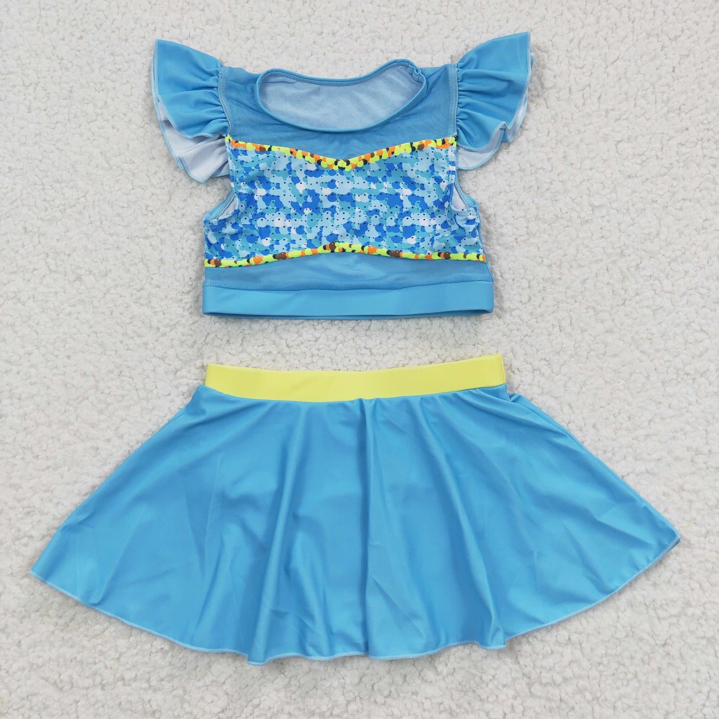 S0148 Princess Flutter Sleeve Blue Cartoon Bathing Suits Swimsuits