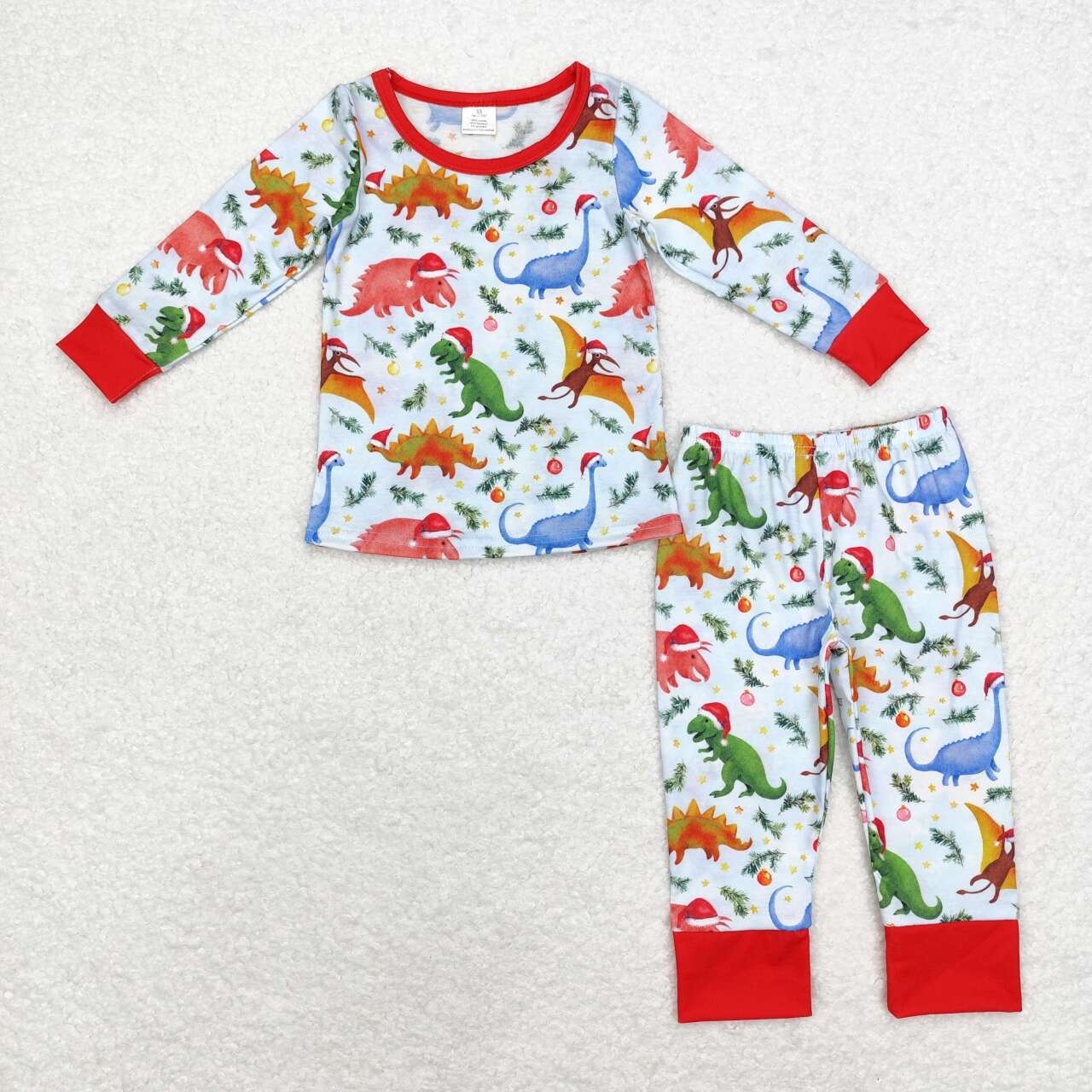 bamboo BLP0664 Christmas dinosaur long sleeve pants boys pajamas