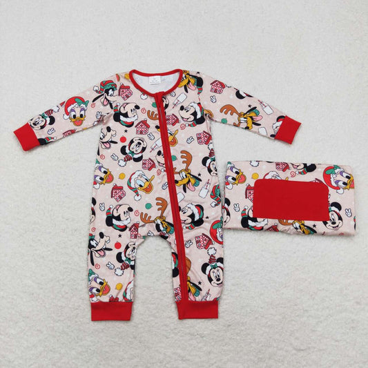 LR1335 Christmas cartoon M red long sleeve boys zipper romper