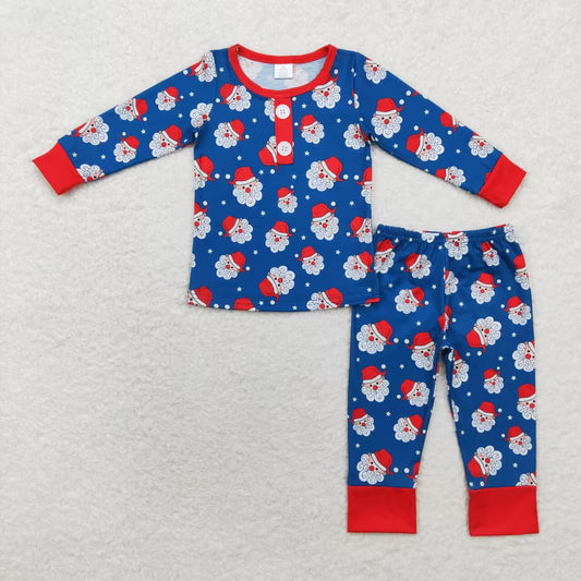 BLP0551 bamboo Christmas Santa blue long sleeve pants boys pajamas