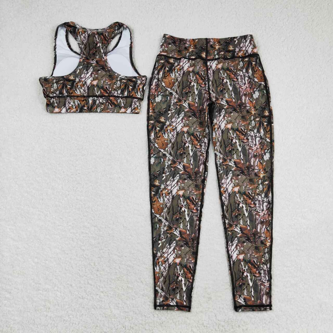 GSPO1460 camo branch sleeveless pants adult yoga outfit polyester