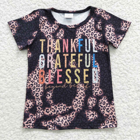GT0193 Thanksgiving Thankful Leopard Black Kids T-shirts