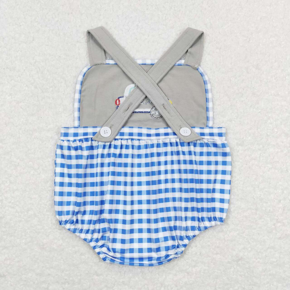SR0997 Cute Police Car Blue Checkered Sleeveless Boys Romper