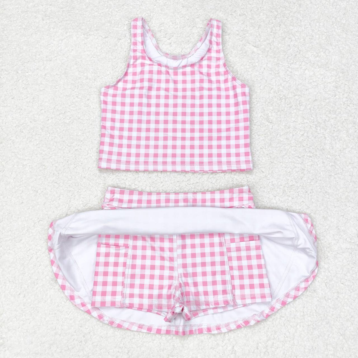 GSD0992 pink checkered sleeveless skirt girls set active wear new