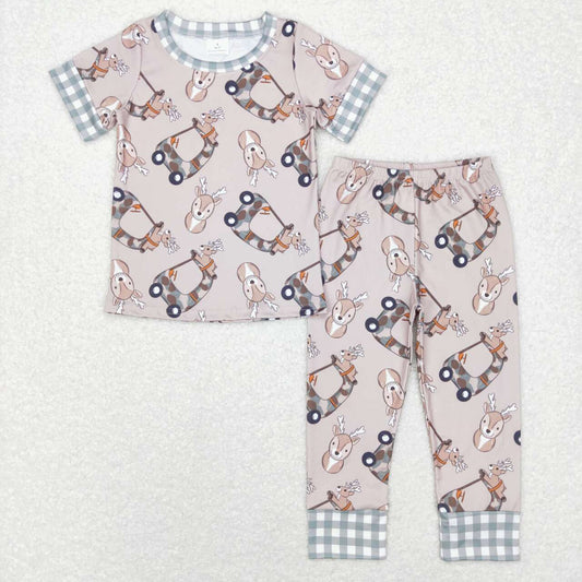 BSPO0242 Hunting deer truck camo brown short sleeve pants boys pajamas