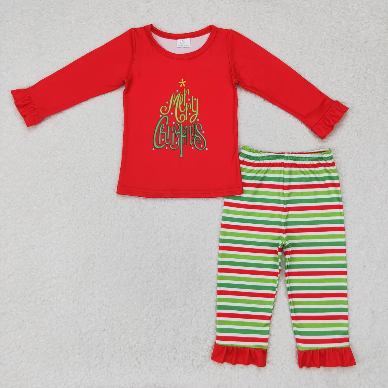 GLP1282 Merry Christmas red long sleeve green red striped pants girls pajamas