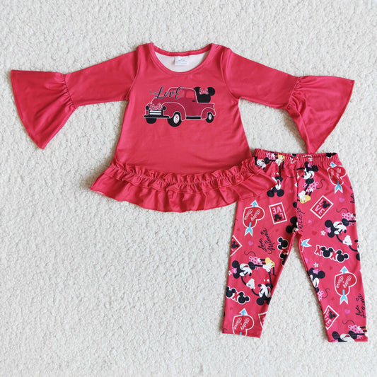 Red Valentine Cartoon Print Girls Outfits