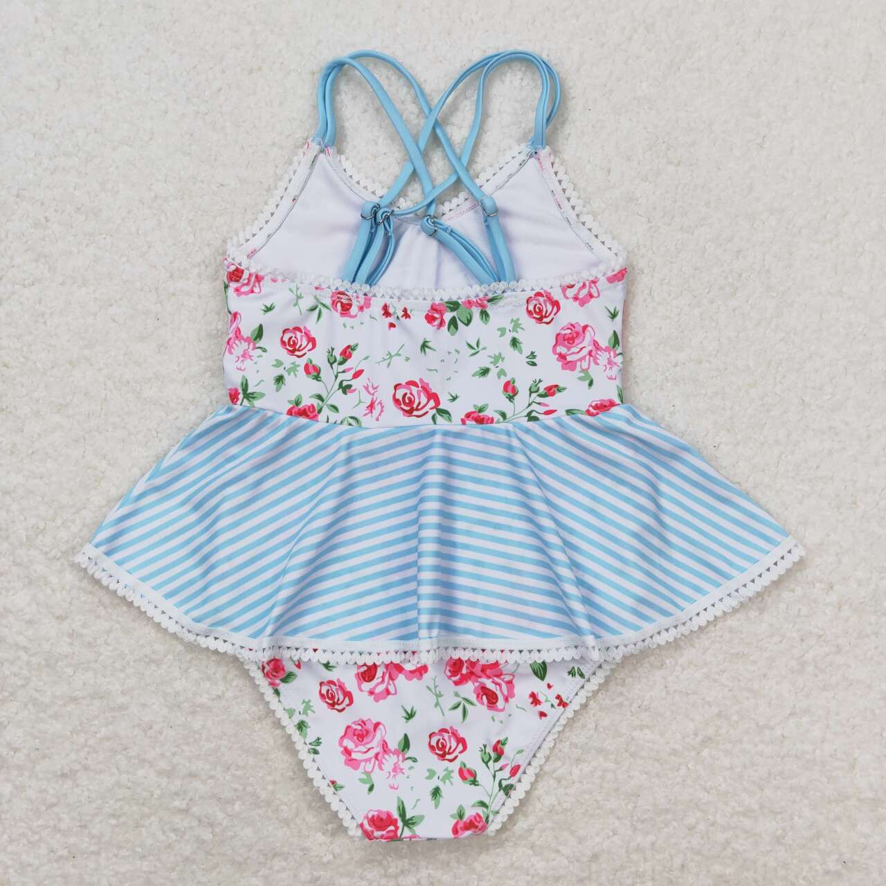 S0248 Hot pink flowers blue girls swimsuits