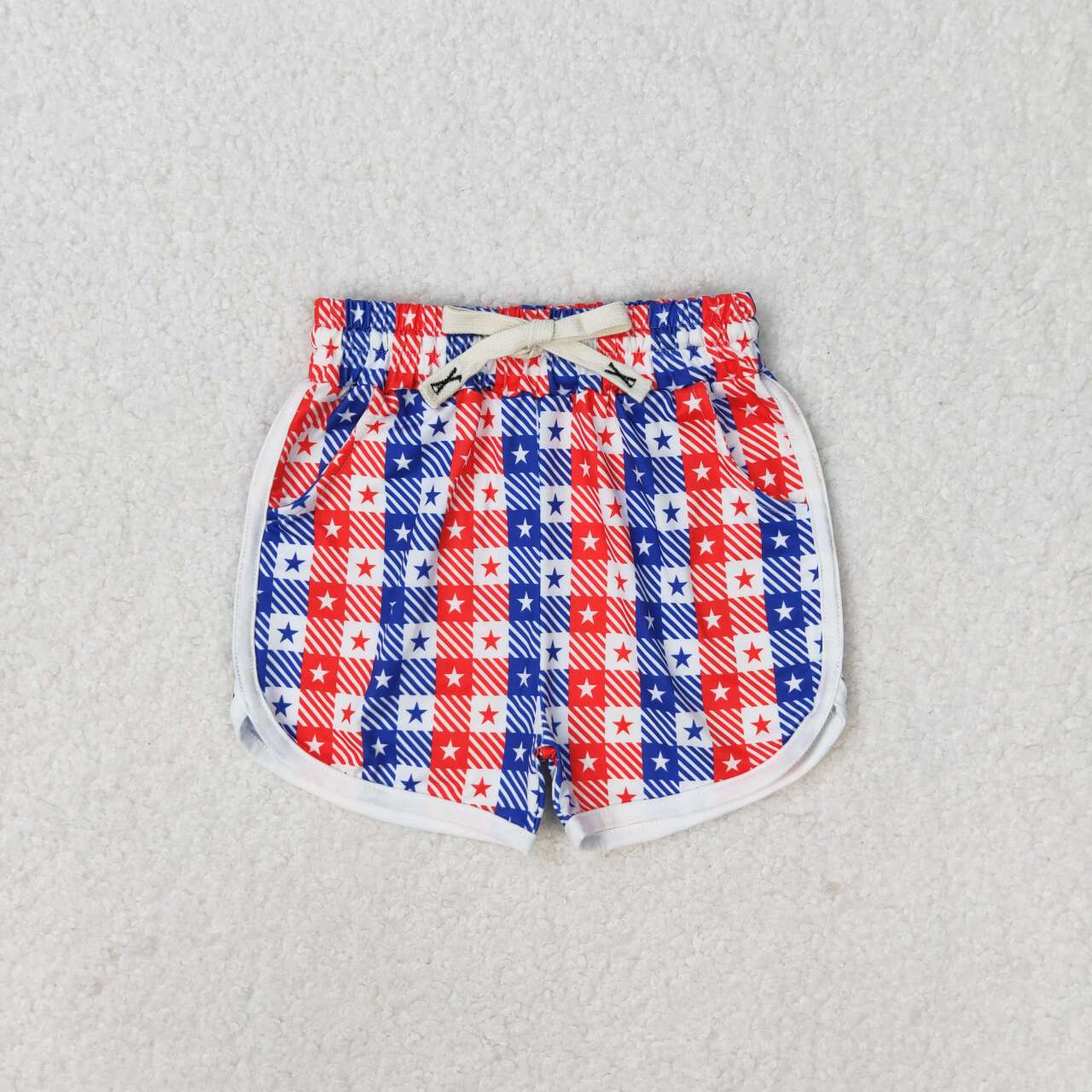 SS0253 July 4th star red blue checkered girls shorts