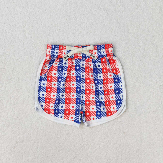 SS0253 July 4th star red blue checkered girls shorts