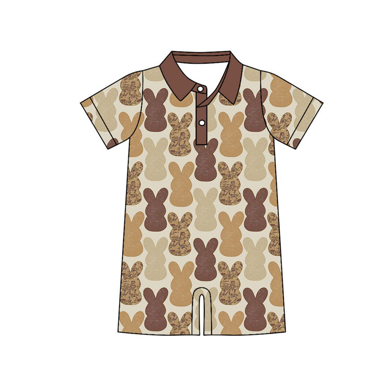 Custom moq 20 Easter rabbit bunny khaki short sleeve boys romper