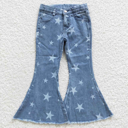 P0108 Fashion Denim Star Girls Blue Bell Pants Jeans