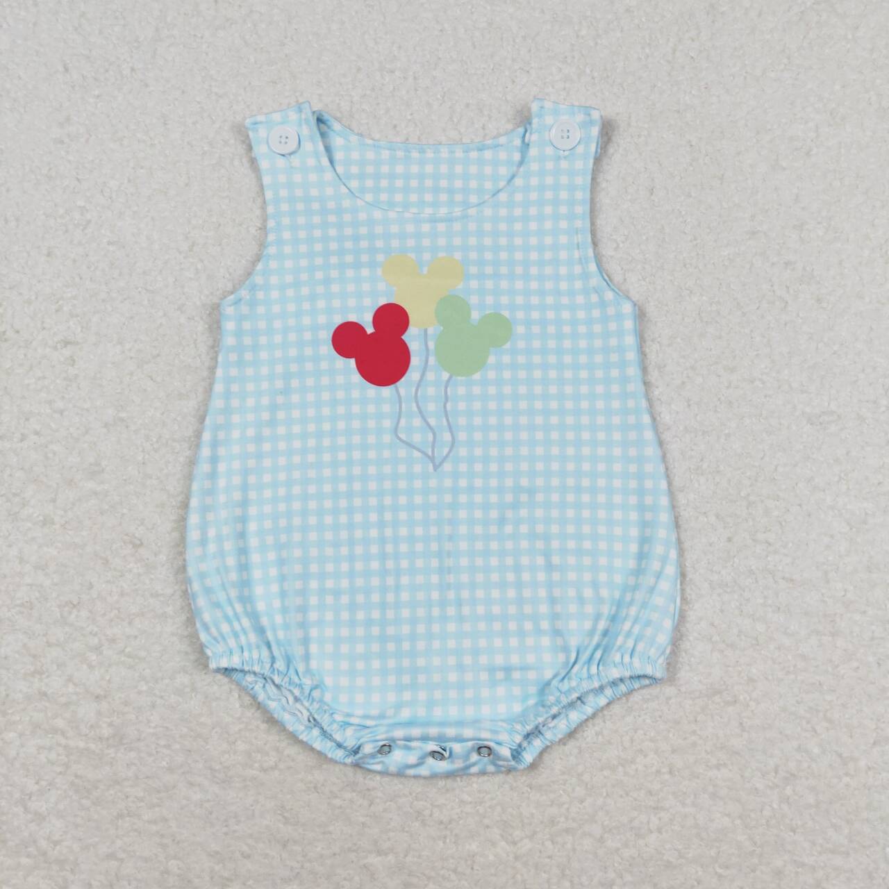 SR1204 Cartoon M balloon blue checkered sleeveless boys romper