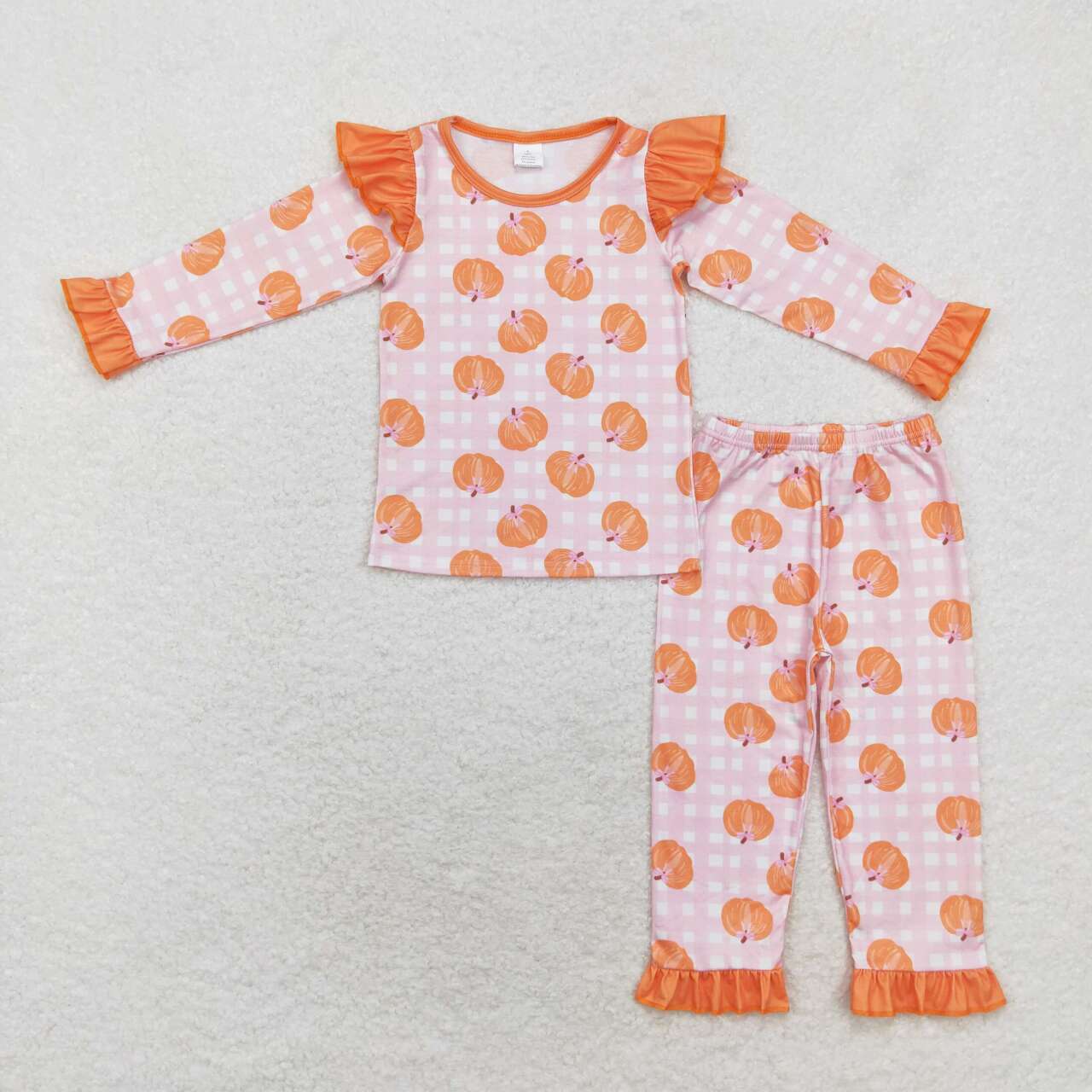 GLP1362 bamboo Autumn pumpkin pink checkered long sleeve pants girls pajamas