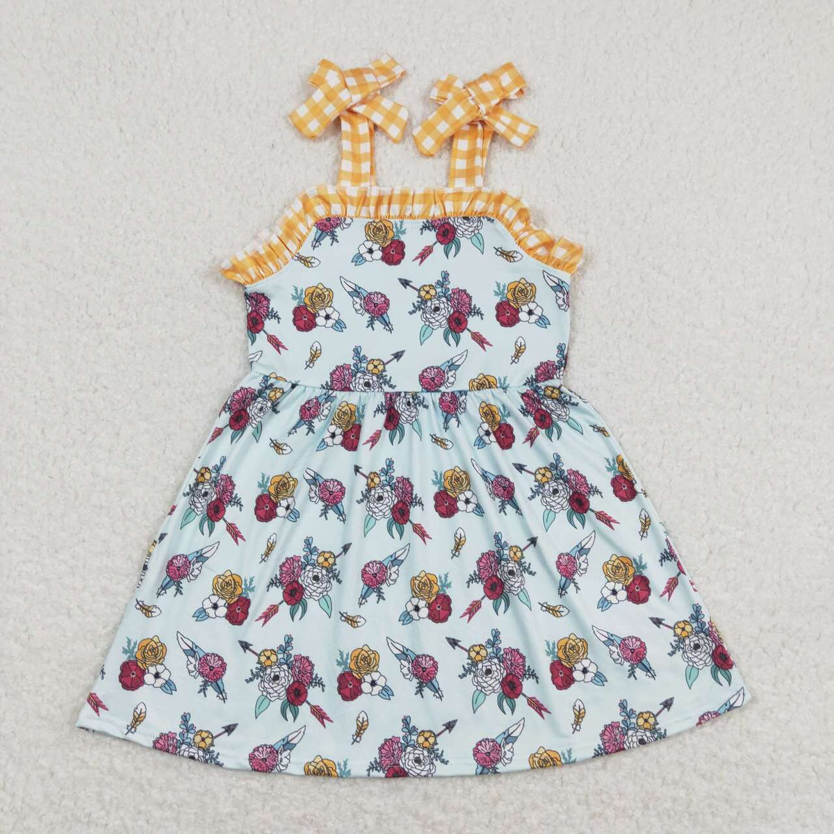 GSD0824 Flowers Blue Yellow Girls Summer Dress