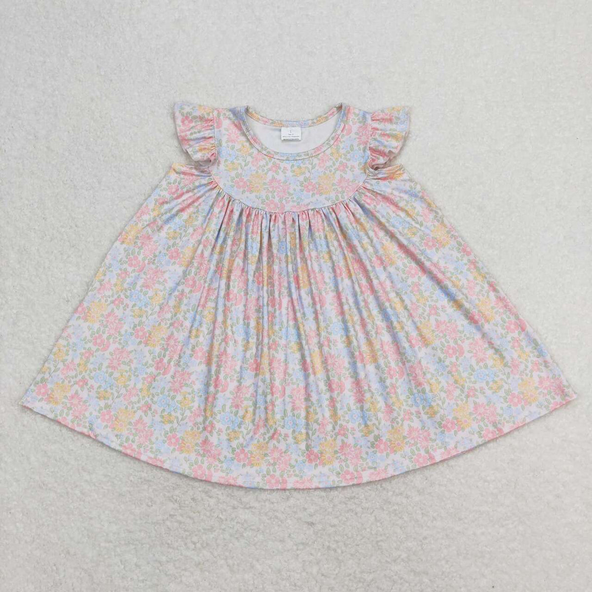 GSD0962 colorful flowers pink flutter sleeve girls dress