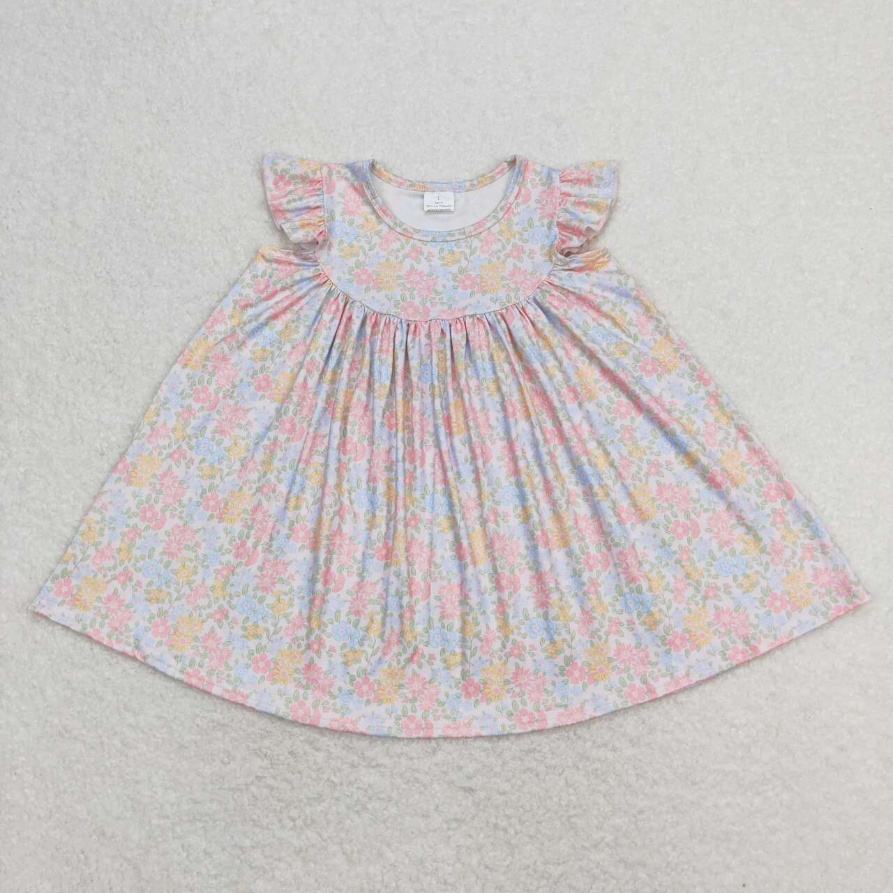 GSD0962 colorful flowers pink flutter sleeve girls dress