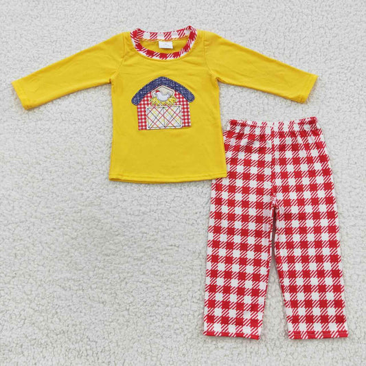 BLP0198 Farm Cock House Yellow Long Sleeves Red Cell Pants Boys Clothes