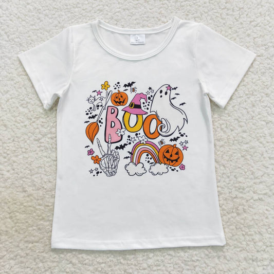 GT0291 Halloween spooky pumpkin white short sleeve kids t-shirt