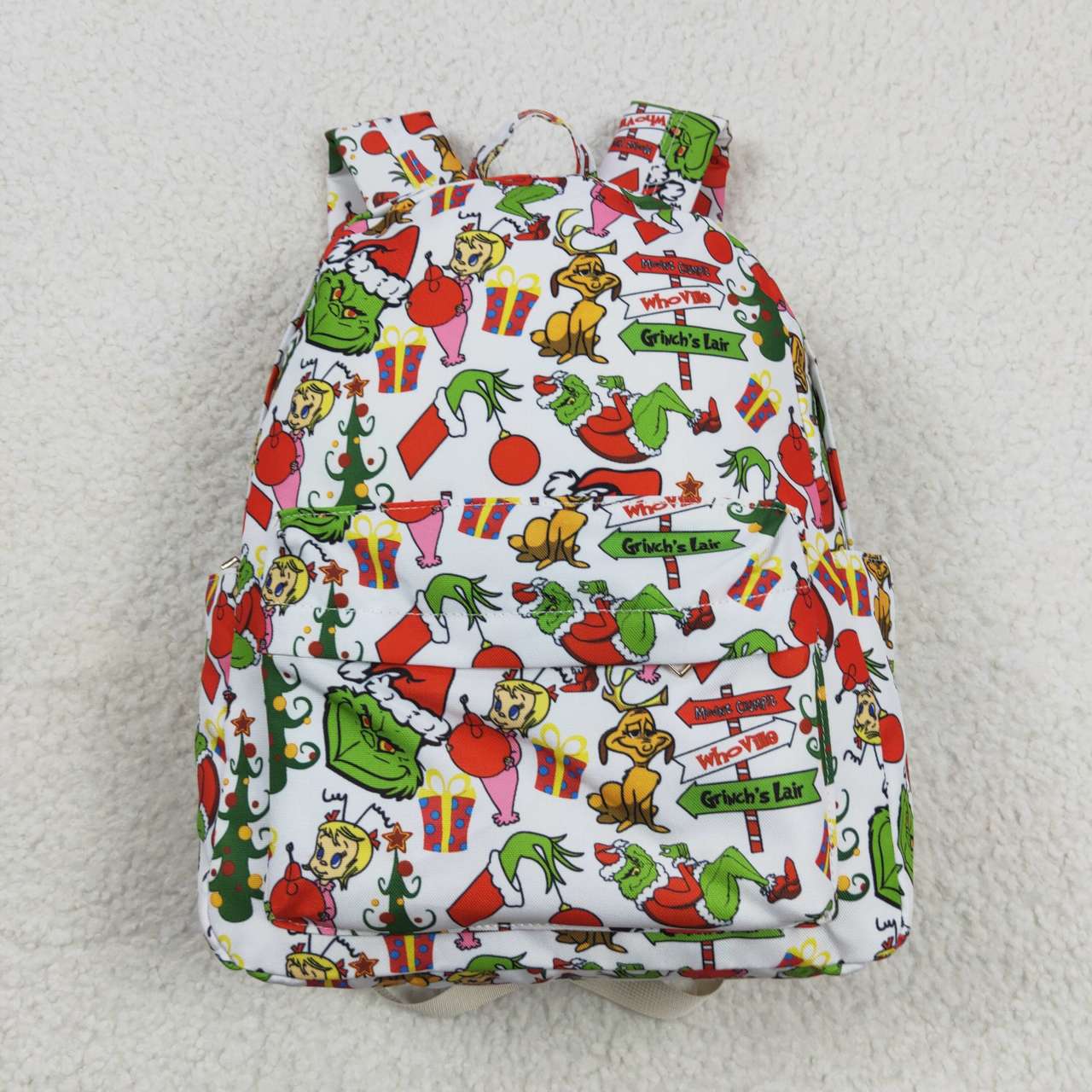 BA0138 Christmas green face frog kids bag