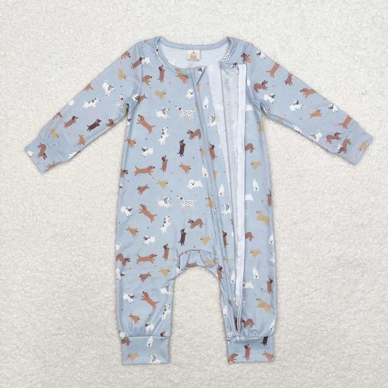 bamboo LR1351 cute dog grey blue long sleeve boys romper