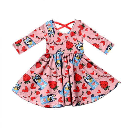 preorder GLD0409 Cartoon dog strawberry long sleeve girls dress