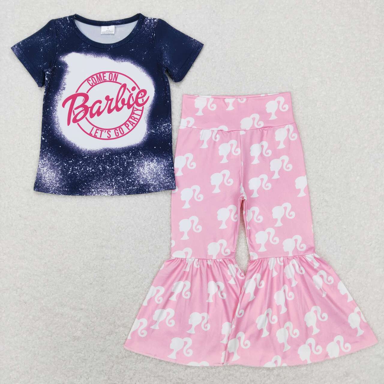 BA cartoon blue black short sleeve pink BA milk silk pants girls set