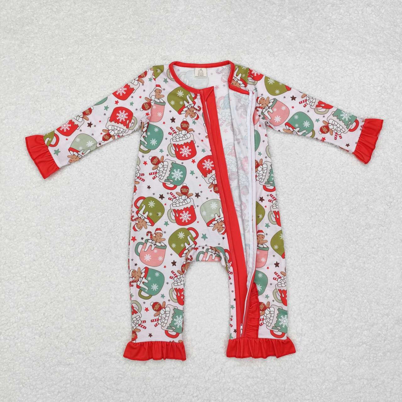 bamboo LR1509 Christmas gingerbread man red long sleeve zipper girls romper