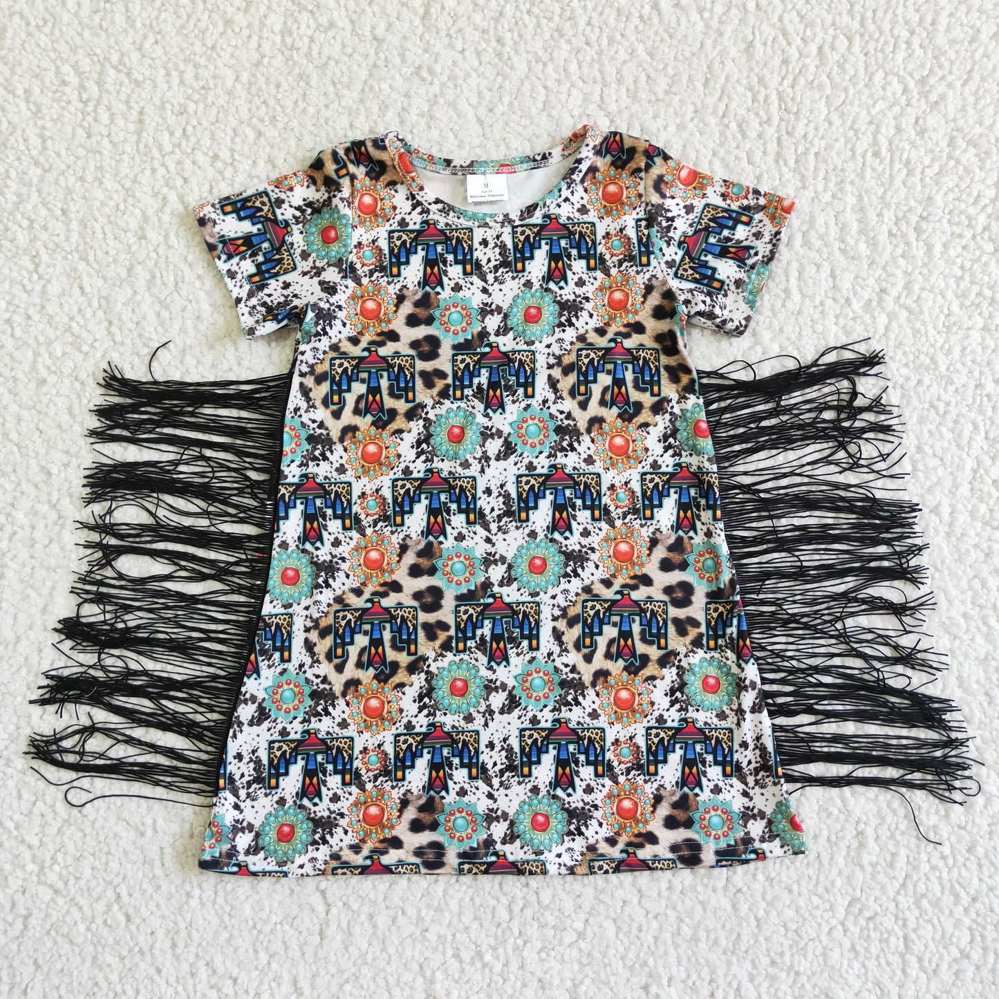 GSD0058 Bird Short Sleeve Tassels Aztec Dress