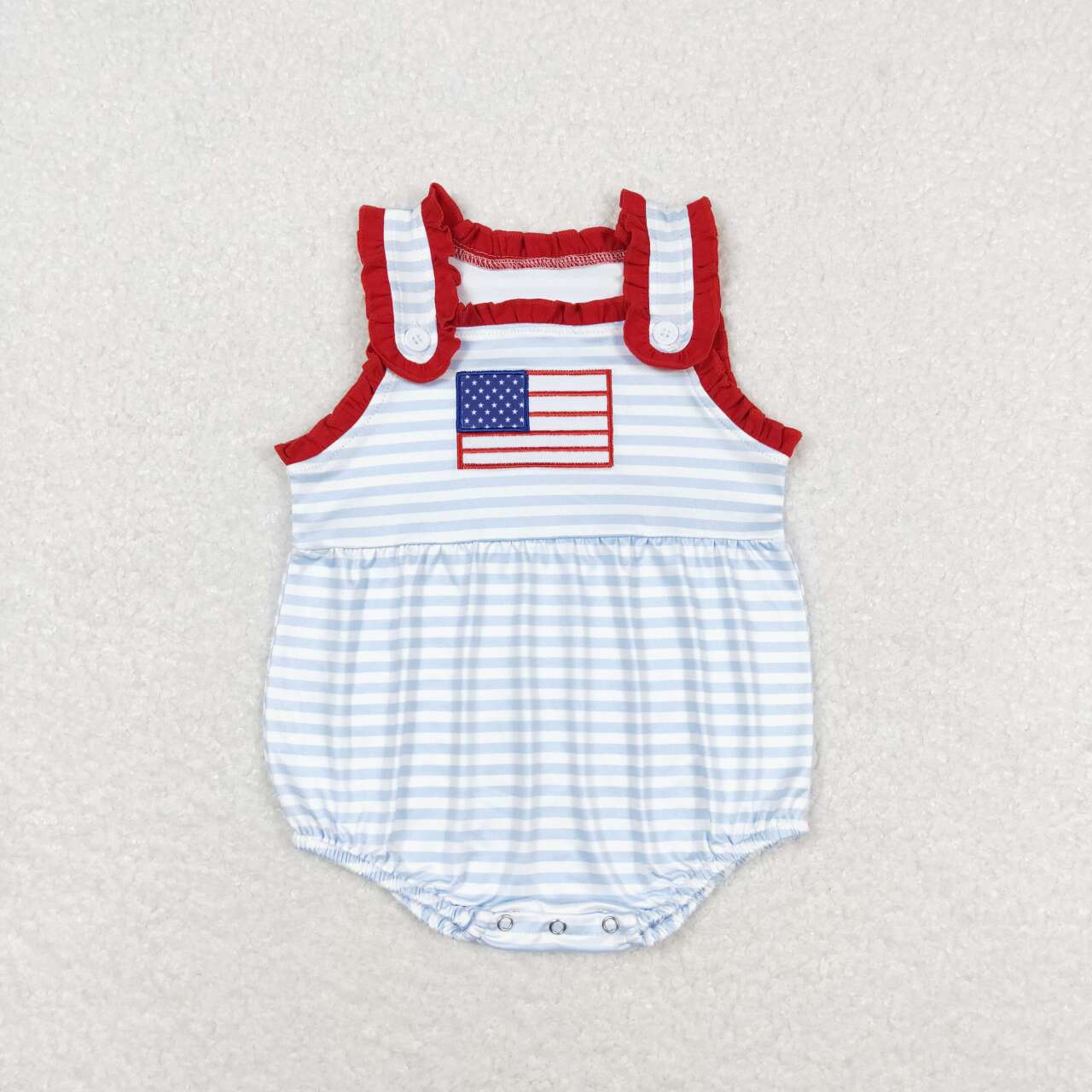 SR1210 embroidery July 4th flag blue striped sleeveless girls romper