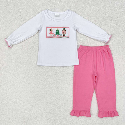 GLP1236 embroidery Christmas tree King dance girl long sleeve pink pants girls set