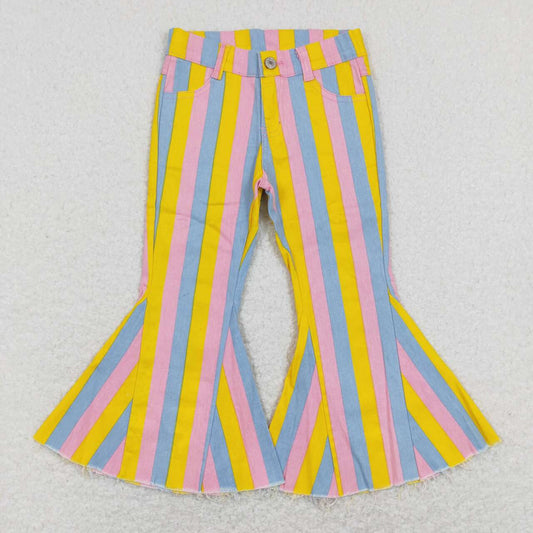 P0332 Easter yellow pink striped denim pants girls jeans