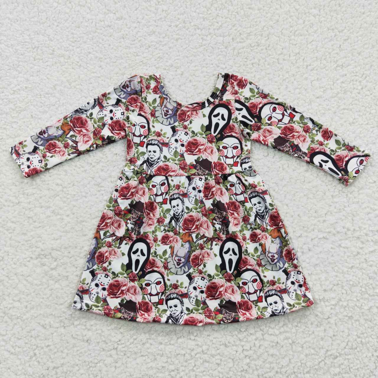 GLD0191 Halloween Mask Flowers Long Sleeve Dress