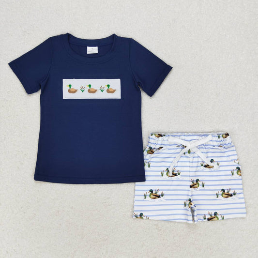 USA SHOP BSSO0884 mallard duck dark navy short sleeve boys shorts set