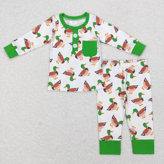 BLP0419 Mallard duck green pocket long sleeve pants boys pajamas