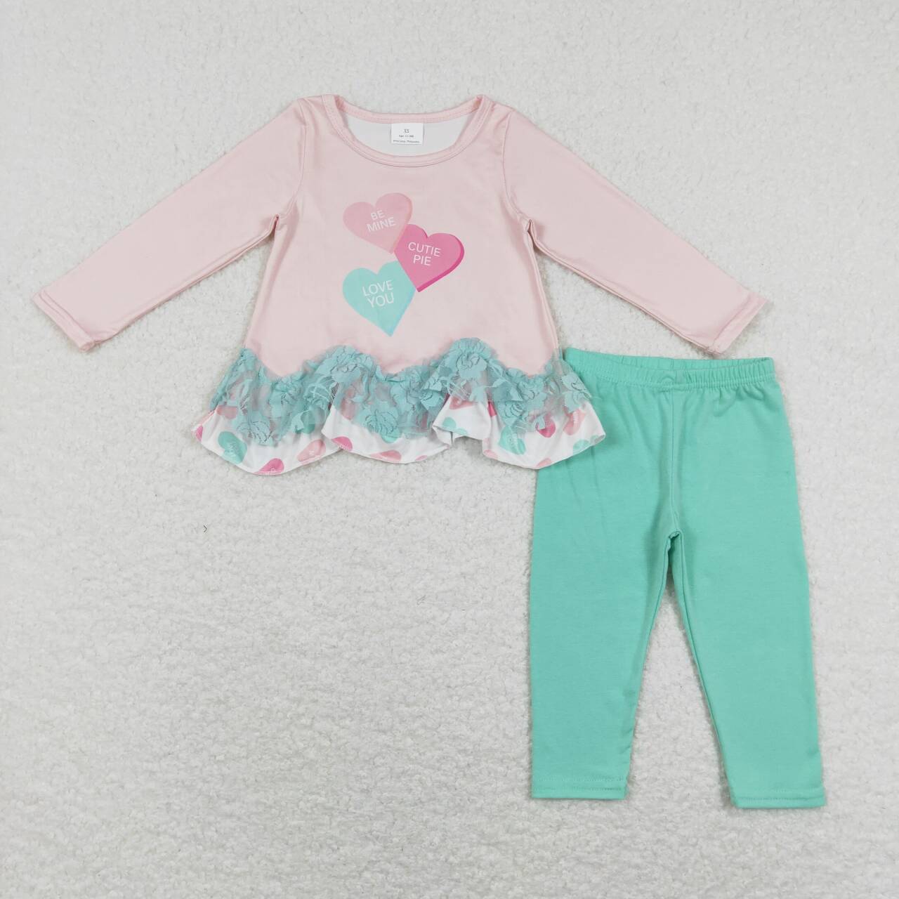 GLP1132 Girl Heart Pink Long Sleeve Blue Pants Girls Set Kids Valentine's Day Clothes