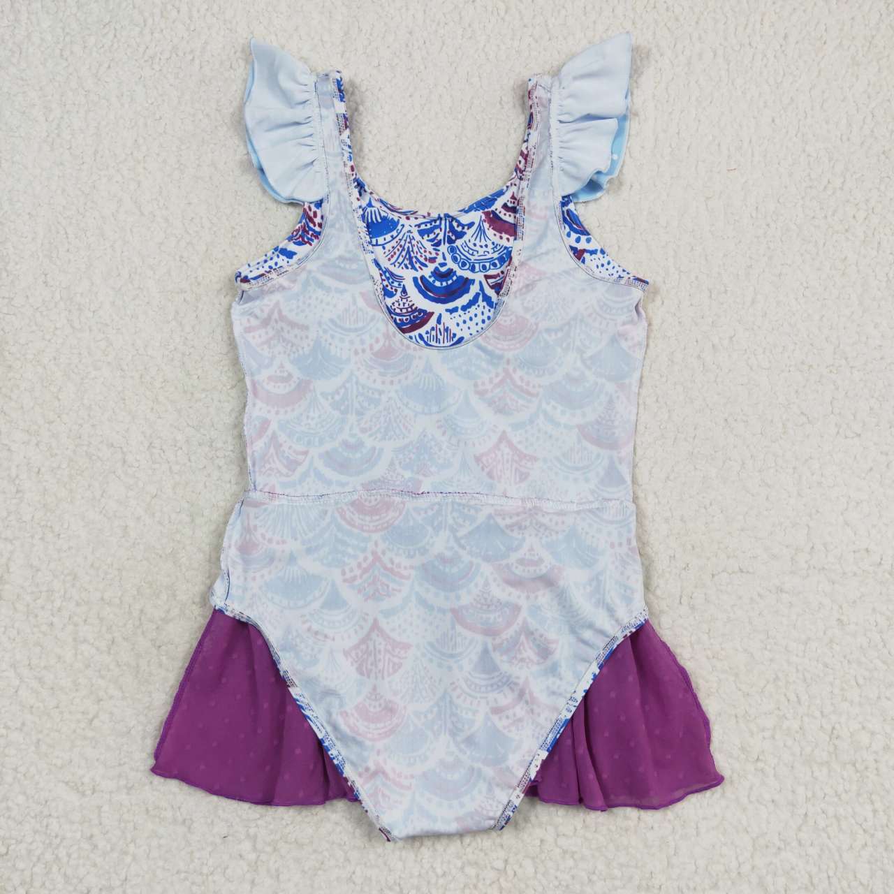 S0154 Mermaid purple flutter sleeve girls swimsuit