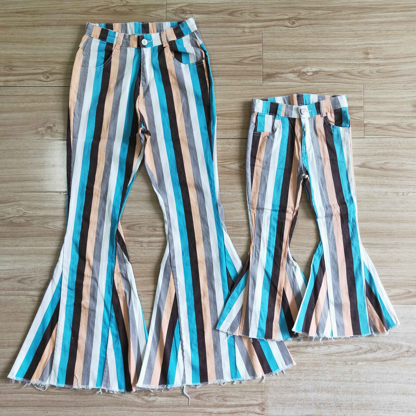 P0009 Striped Print Colorful Adult Denim Jeans