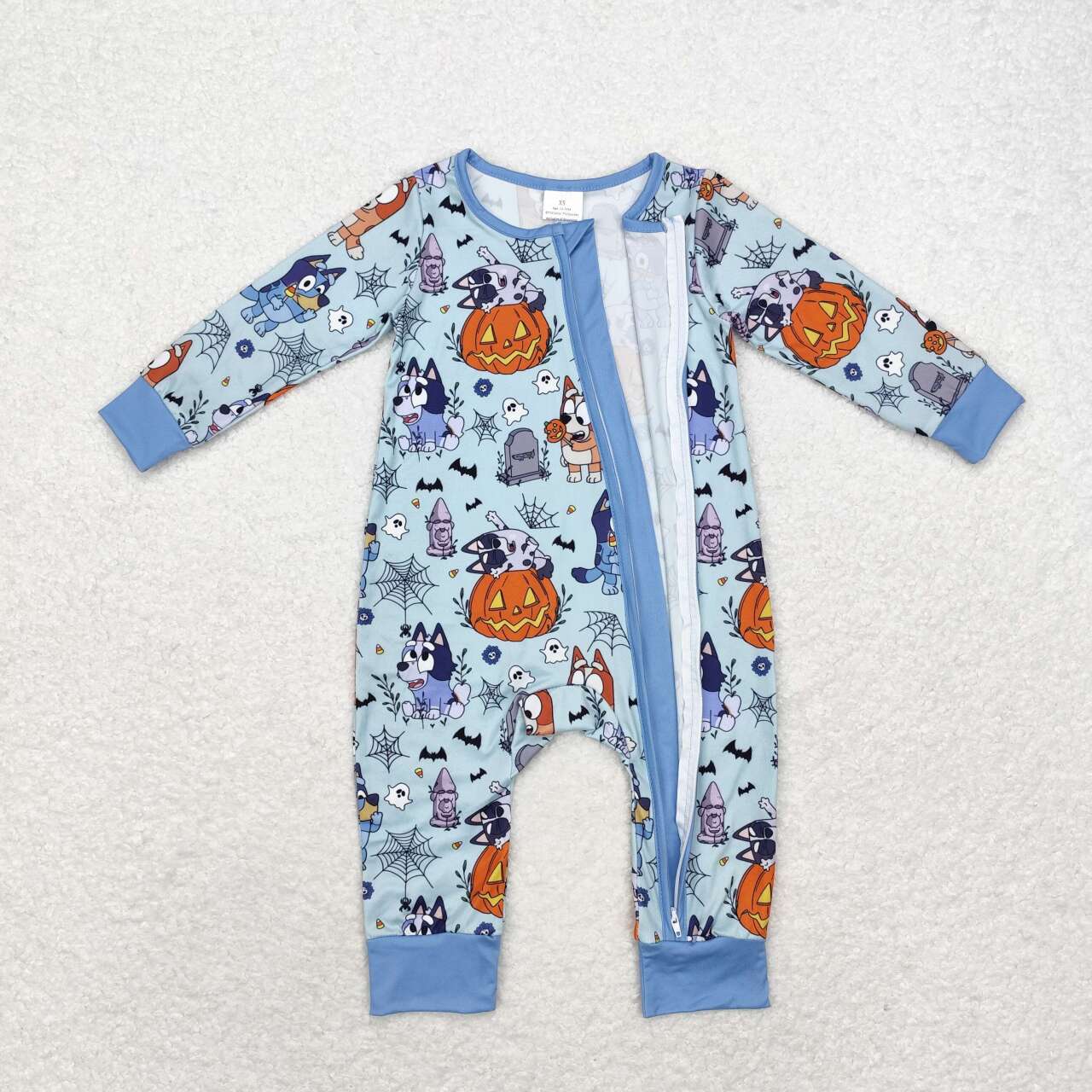 LR1482 Halloween cartoon blue dog pumpkin blue long sleeve zipper boys romper